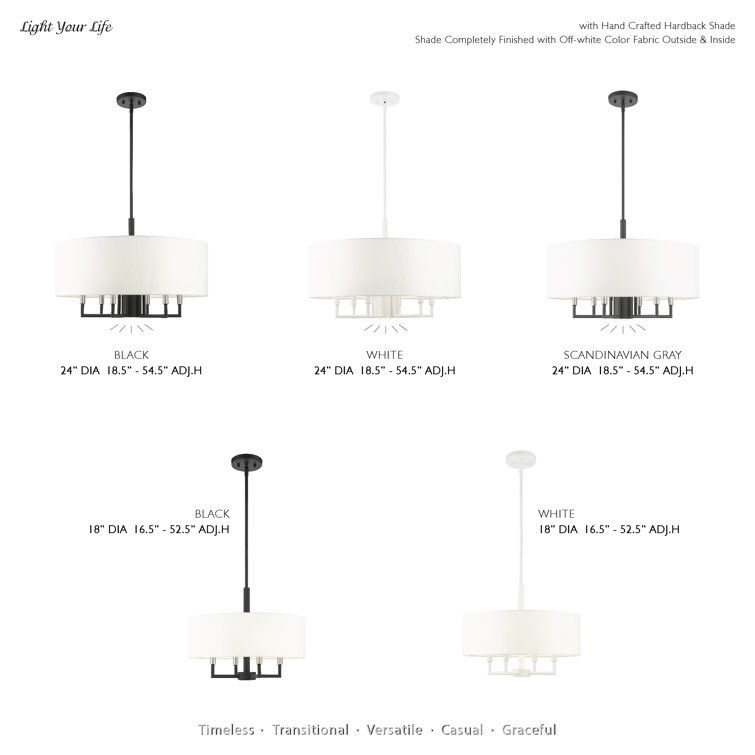Meridian 7-Light White Fabric Drum Pendant Chandelier