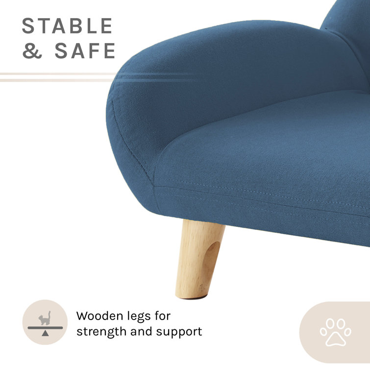 Small Blue Fabric Elevated Pet Sofa with Wooden Legs