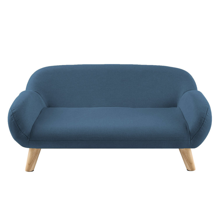 Small Blue Fabric Elevated Pet Sofa with Wooden Legs