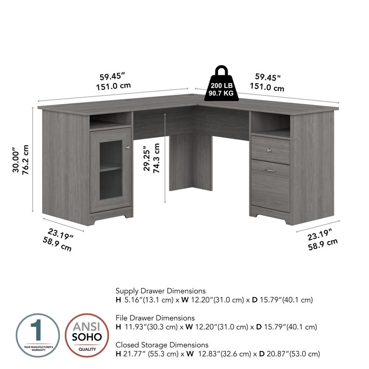 Modern Gray L-Shaped Computer Desk with Built-In USB and Storage