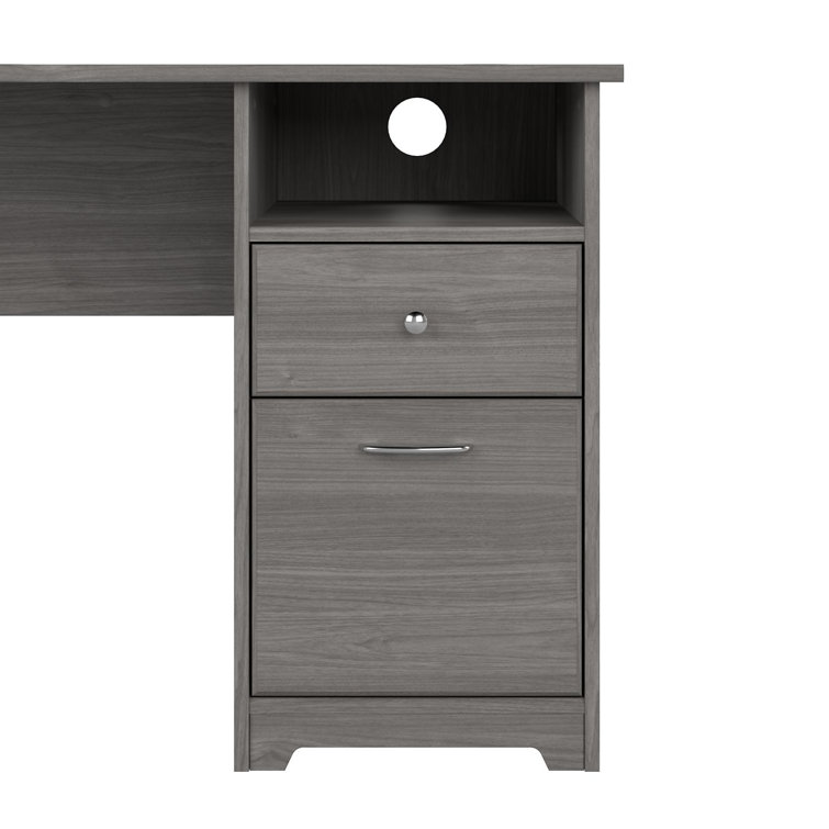 Modern Gray L-Shaped Computer Desk with Built-In USB and Storage