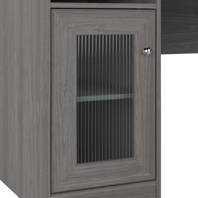 Modern Gray L-Shaped Computer Desk with Built-In USB and Storage