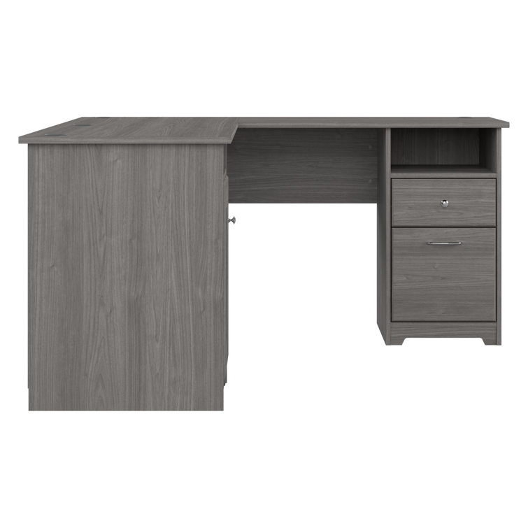 Modern Gray L-Shaped Computer Desk with Built-In USB and Storage