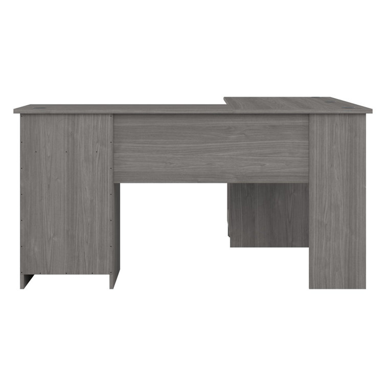 Modern Gray L-Shaped Computer Desk with Built-In USB and Storage