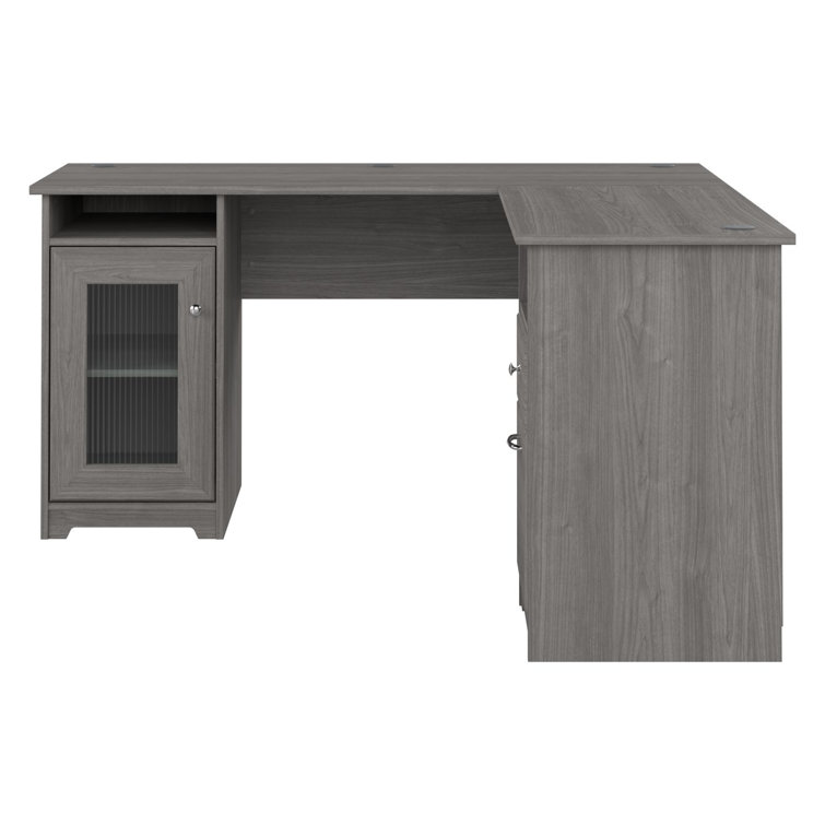 Modern Gray L-Shaped Computer Desk with Built-In USB and Storage