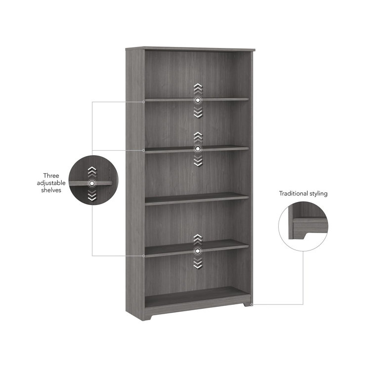 Adjustable Modern Gray 5-Shelf Traditional Bookcase