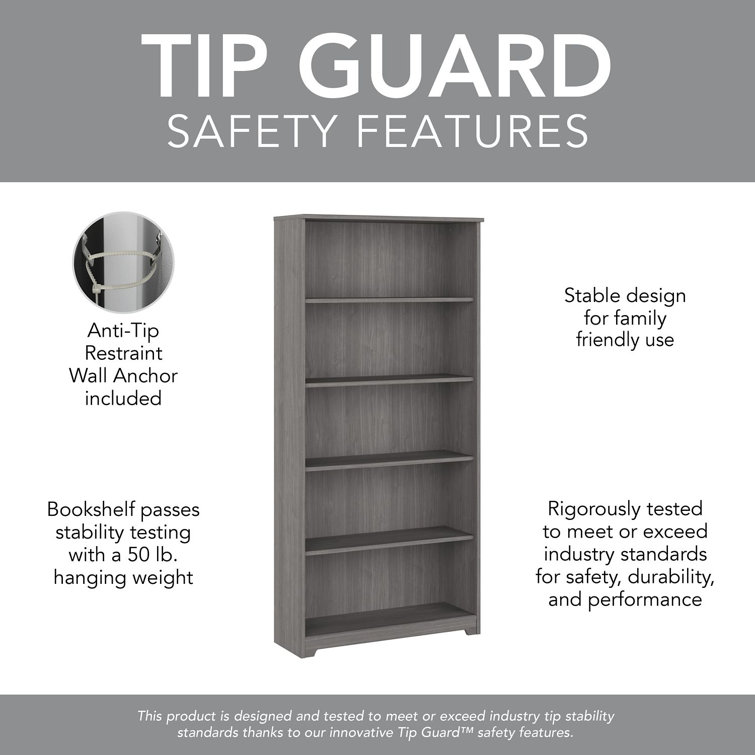 Adjustable Modern Gray 5-Shelf Traditional Bookcase