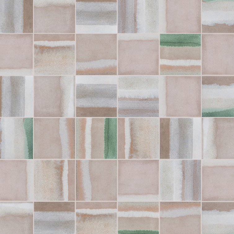 Coastal Breeze 6" x 6" Porcelain Stone Look Tile in Taupe/Green