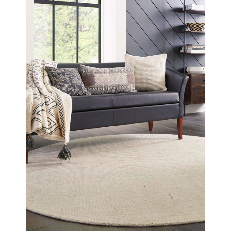 Handmade Round Ivory Wool Rug, 10' Easy Care