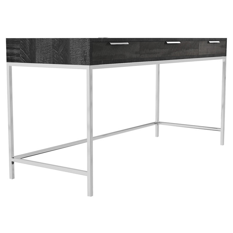 Gray Transitional Wood Desk with USB Ports and Drawers