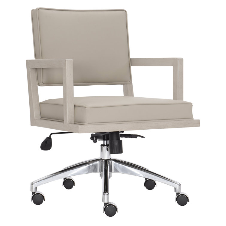 Davenport Linear Gray Leather Task Chair with Wood Accents