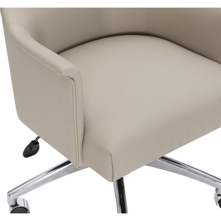 Beige Leather and Fabric Transitional Task Chair