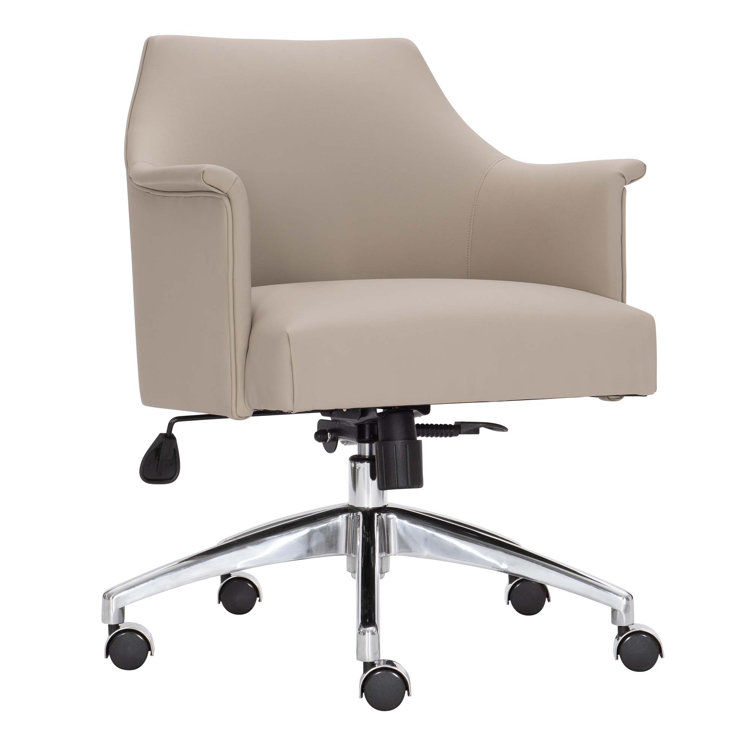 Beige Leather and Fabric Transitional Task Chair