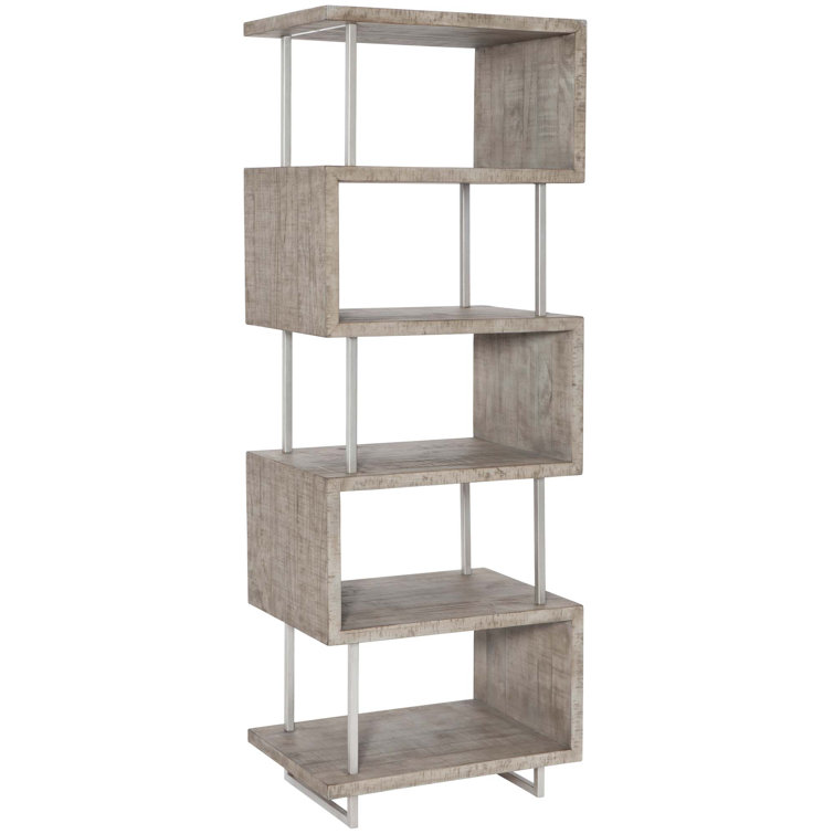 Polk Transitional 5-Shelf Gray Pine and Metal Etagere Bookcase