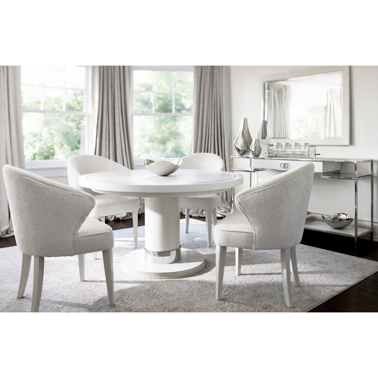 Eggshell White & Chrome 54" Round Extendable Dining Table