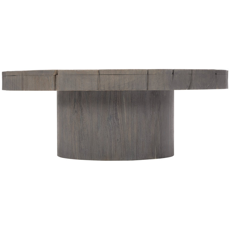 Gray Round Teak Wood Coffee Table with Storage