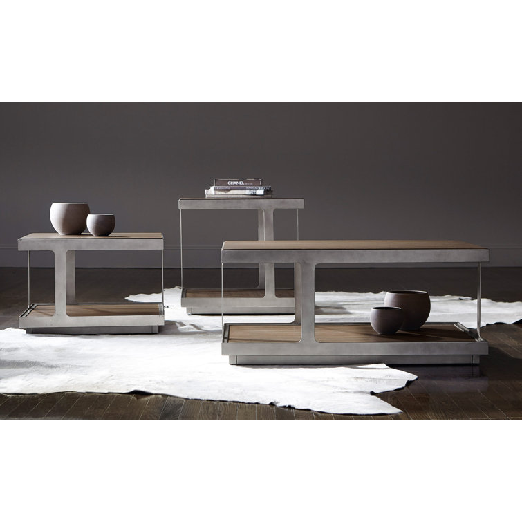 Belvedere Solid Wood and Steel Rectangular Coffee Table with Storage