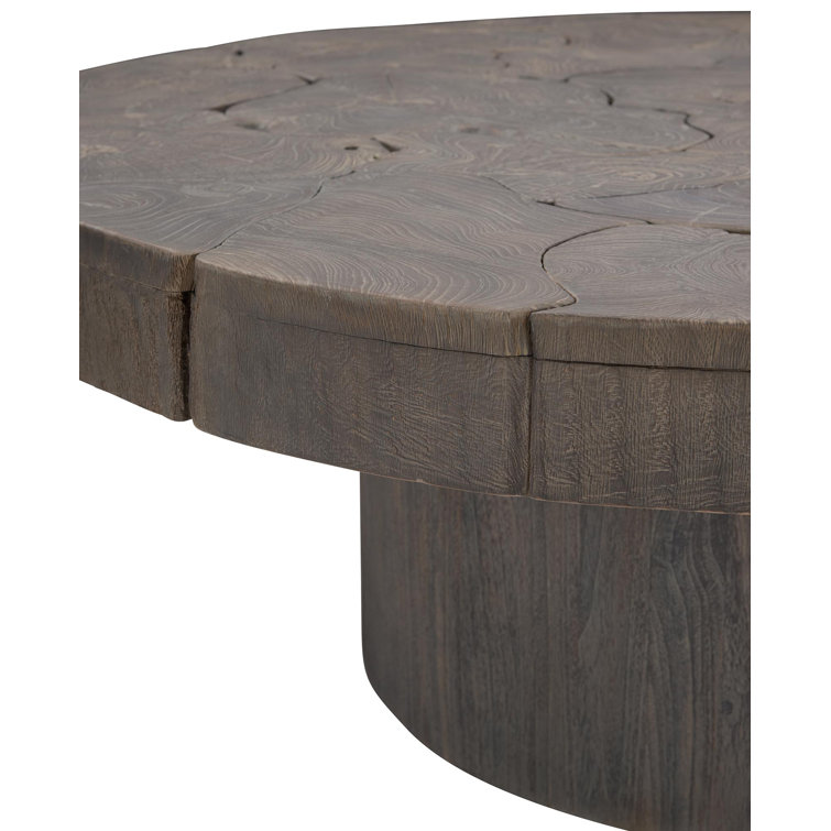 Gray Round Teak Wood Coffee Table with Storage