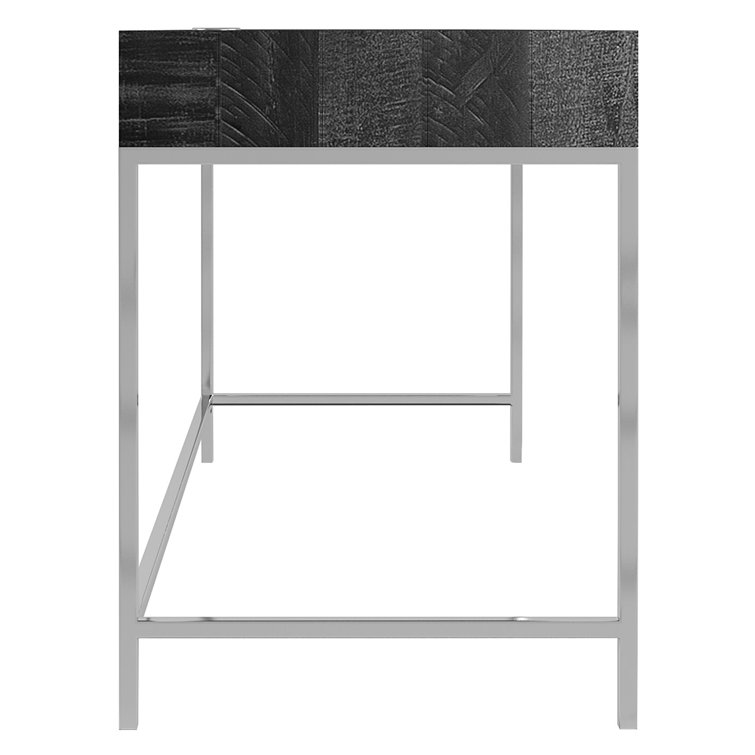 Gray Transitional Wood Desk with USB Ports and Drawers