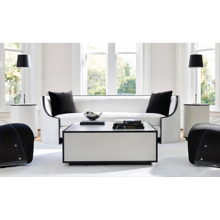 White and Black Square Wood Coffee Table with Storage