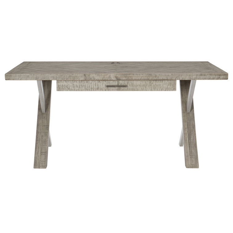Transitional Solid Wood Home Office Desk with USB Port, Gray