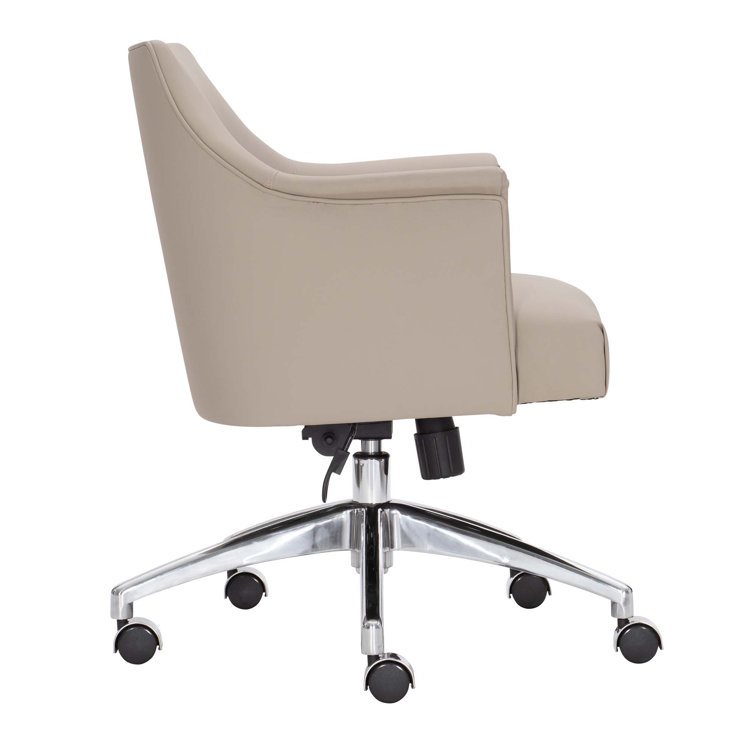 Beige Leather and Fabric Transitional Task Chair