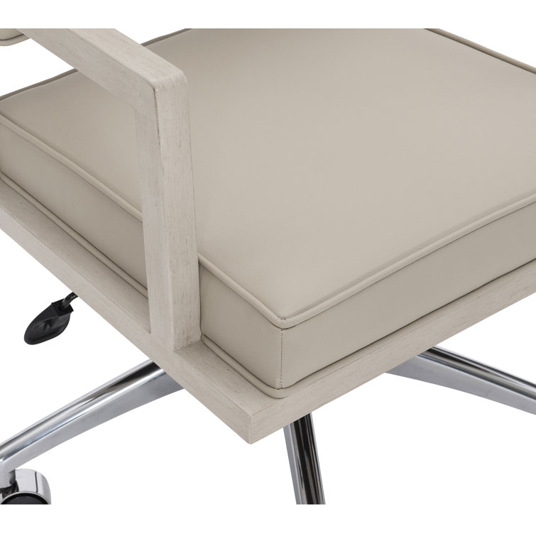 Davenport Linear Gray Leather Task Chair with Wood Accents