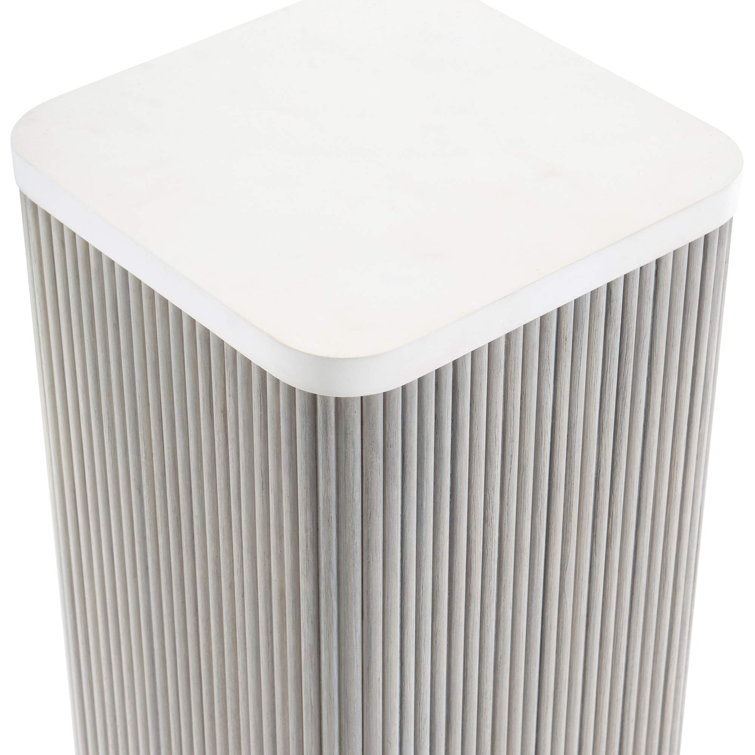 Transitional Faux Stone Top Square Accent Table in Gray/White