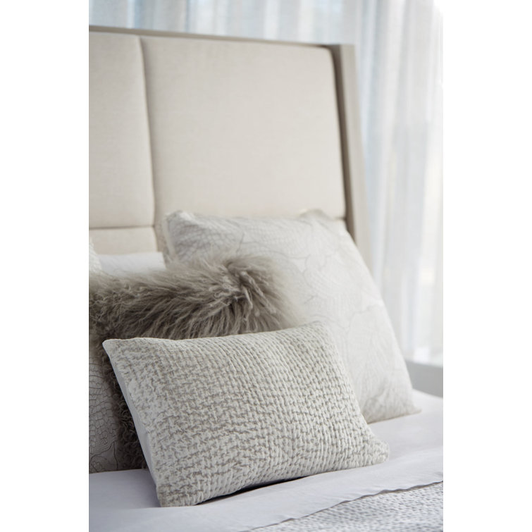 King Linear Gray Upholstered Wood Frame Bed with Slats