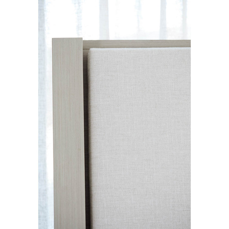 King Linear Gray Upholstered Wood Frame Bed with Slats