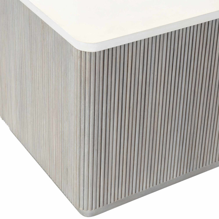 Gray and White Faux Stone Square Side Table