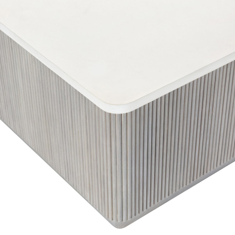 Square Faux Stone and Wood Storage Coffee Table