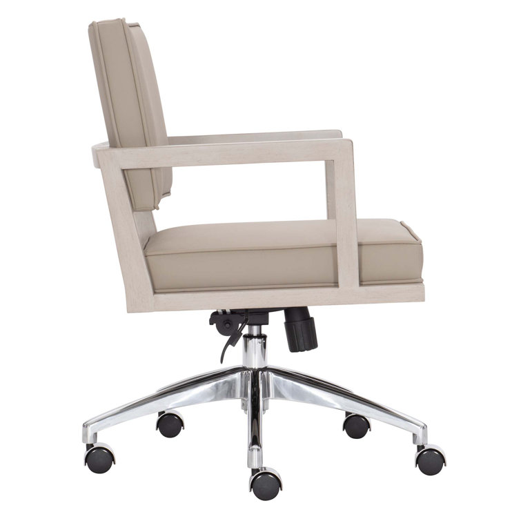 Davenport Linear Gray Leather Task Chair with Wood Accents