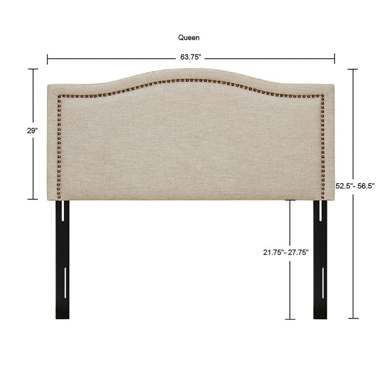 Beige Queen Upholstered Headboard with Nailhead Trim