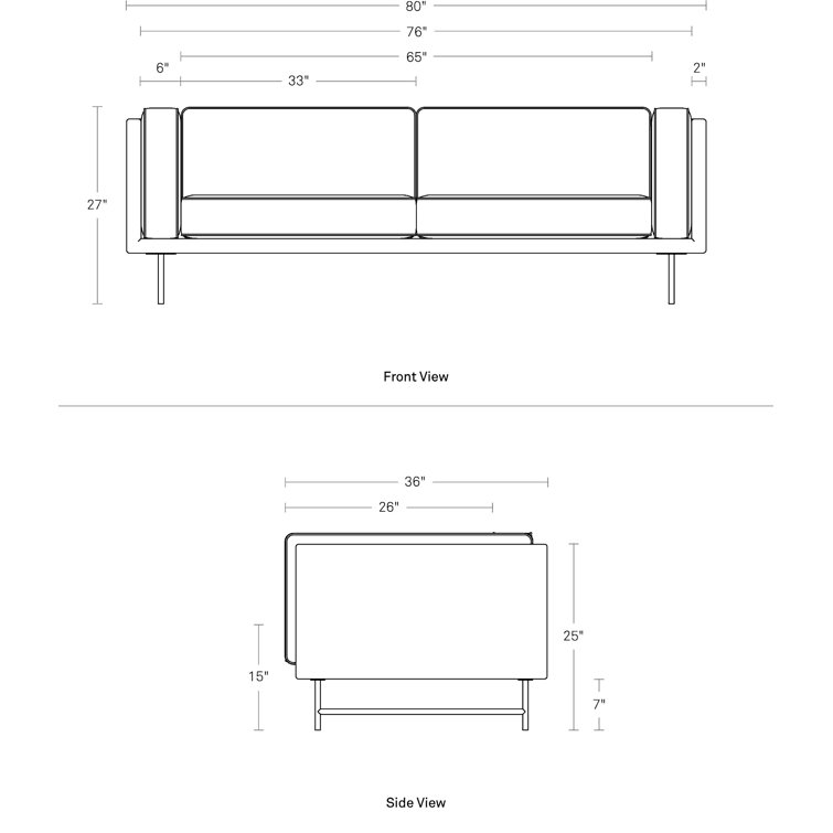 Sanford Natural Linen 96" Sofa with Black Metal Legs