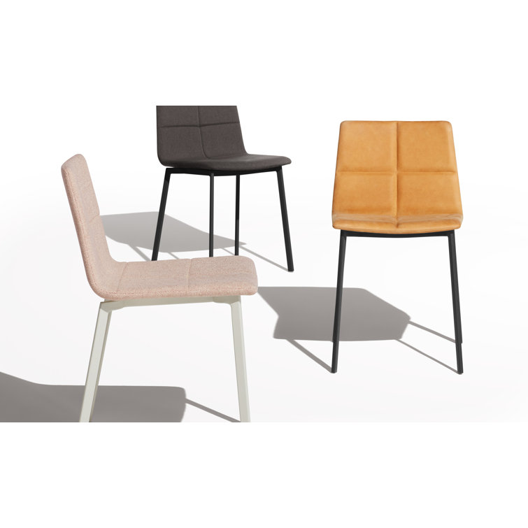 Camel Leather Upholstered Side Chair with Black Metal Base