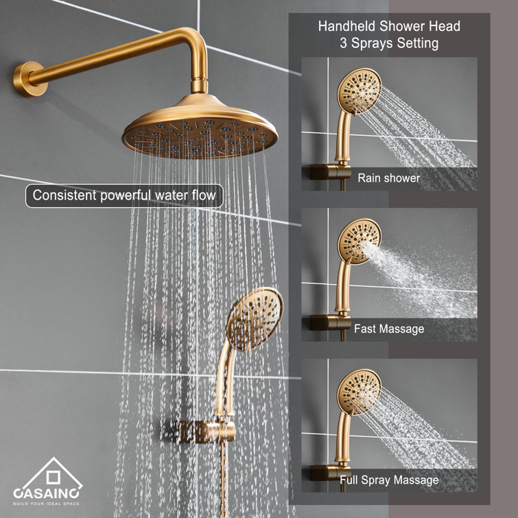 Brushed Gold Multi-Function Rain Shower System with Handheld