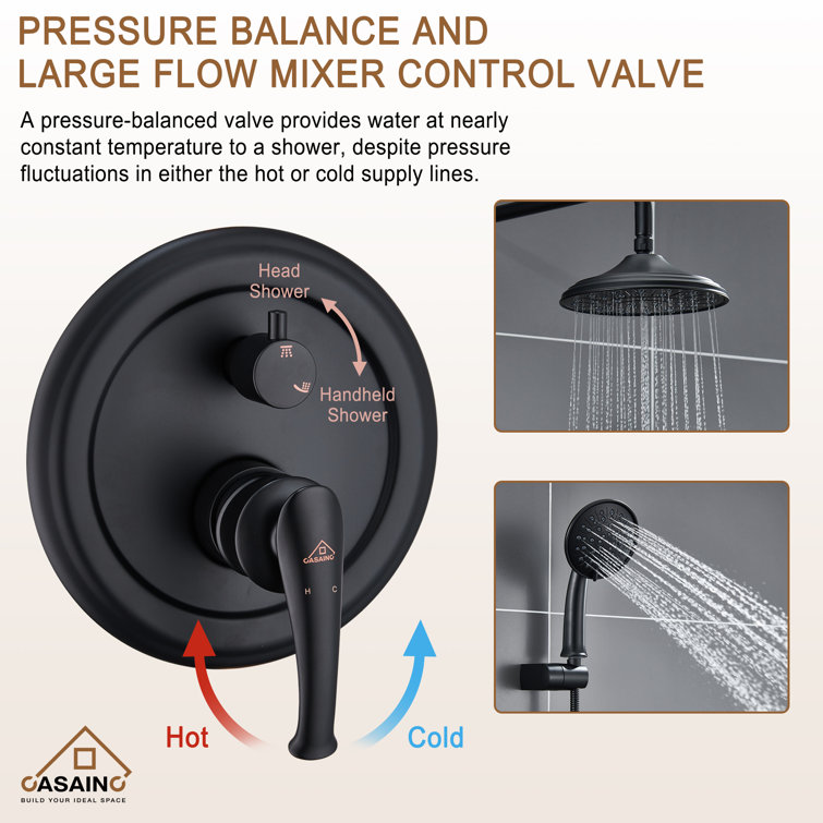 Matte Black Wall-Mounted Rain Shower System with Handheld