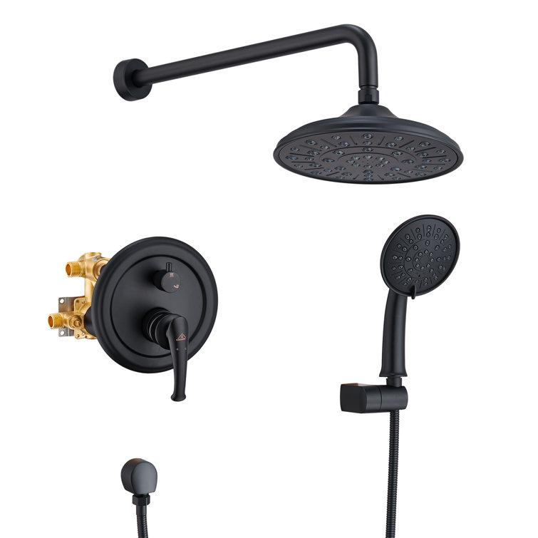 Matte Black Wall-Mounted Rain Shower System with Handheld