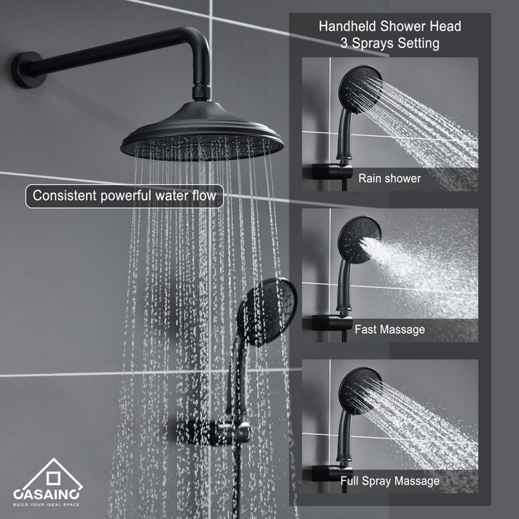 Matte Black Wall-Mounted Rain Shower System with Handheld