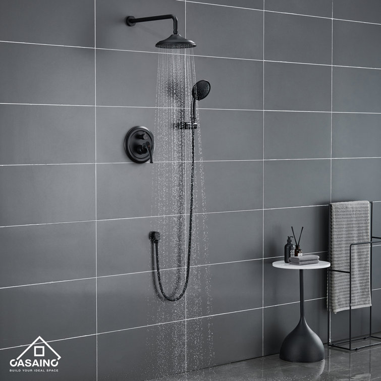 Matte Black Wall-Mounted Rain Shower System with Handheld