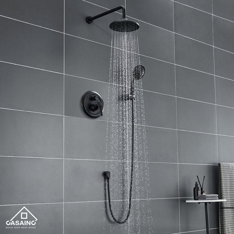 Matte Black Wall-Mounted Rain Shower System with Handheld
