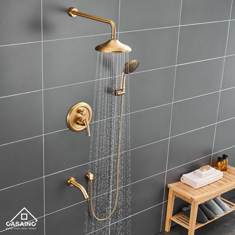 Brushed Gold Multi-Function Rain Shower System with Handheld