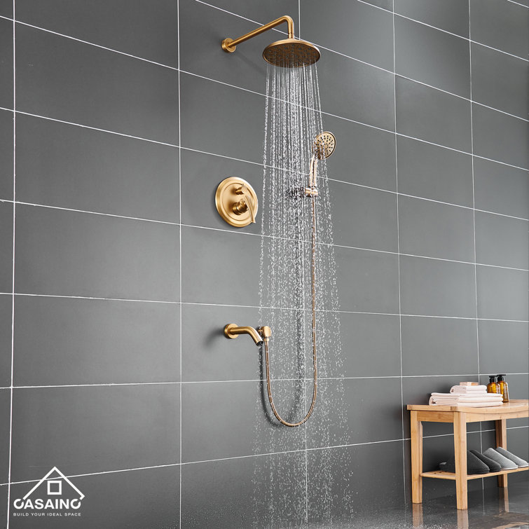 Brushed Gold Multi-Function Rain Shower System with Handheld