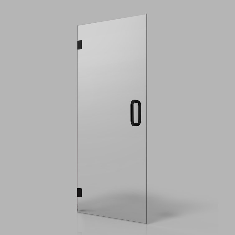 28" x 80" Frameless Clear Glass Pivot Shower Door with Matte Black Hardware