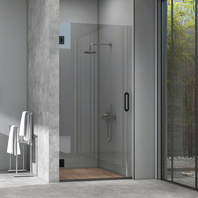 28" x 80" Frameless Clear Glass Pivot Shower Door with Matte Black Hardware