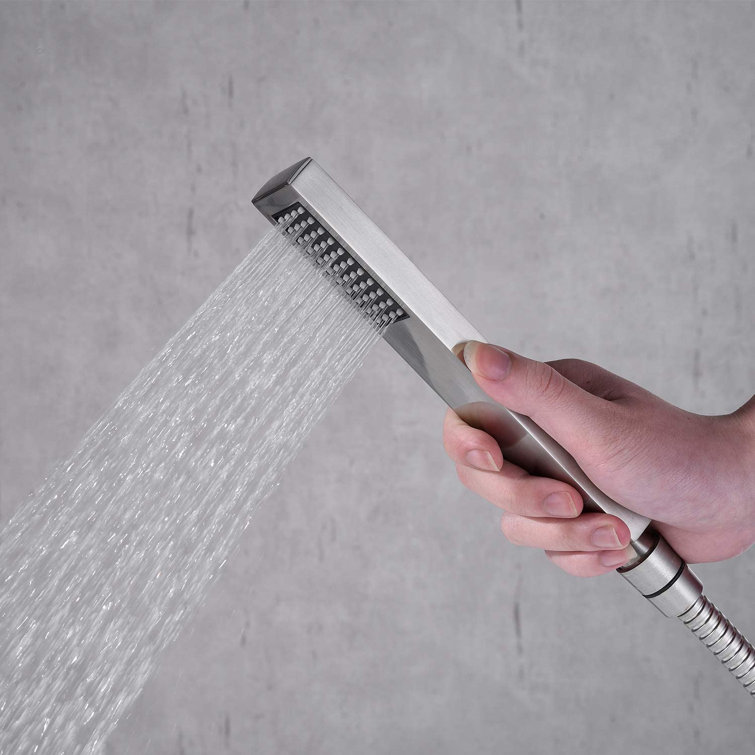 Brushed Nickel Freestanding Waterfall Tub Filler Faucet with Hand Shower