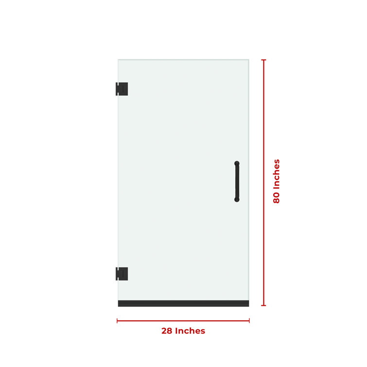 28" x 80" Frameless Clear Glass Pivot Shower Door with Matte Black Hardware