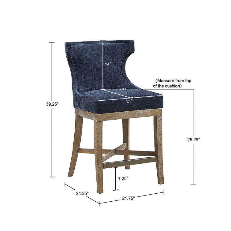 Navy Upholstered Swivel Counter Stool with Wood Frame