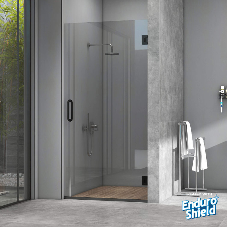 28" x 80" Frameless Clear Glass Pivot Shower Door with Matte Black Hardware